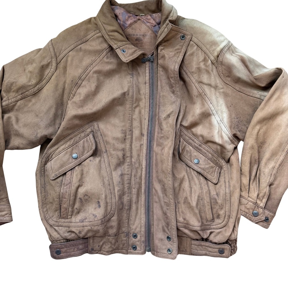 Roundtree & Yorke Men's Leather Bomber Jacket Brown‎ Size Large
